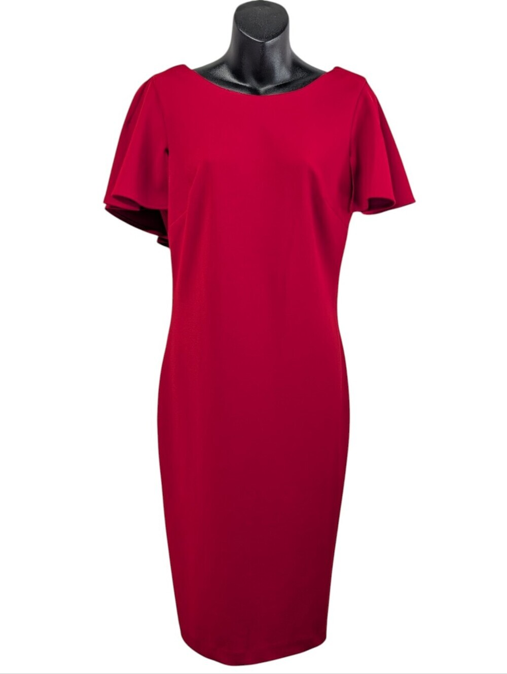Calvin Klein Women's Red Flutter Sleeve V-Neck Sheath Midi Dress Size 6